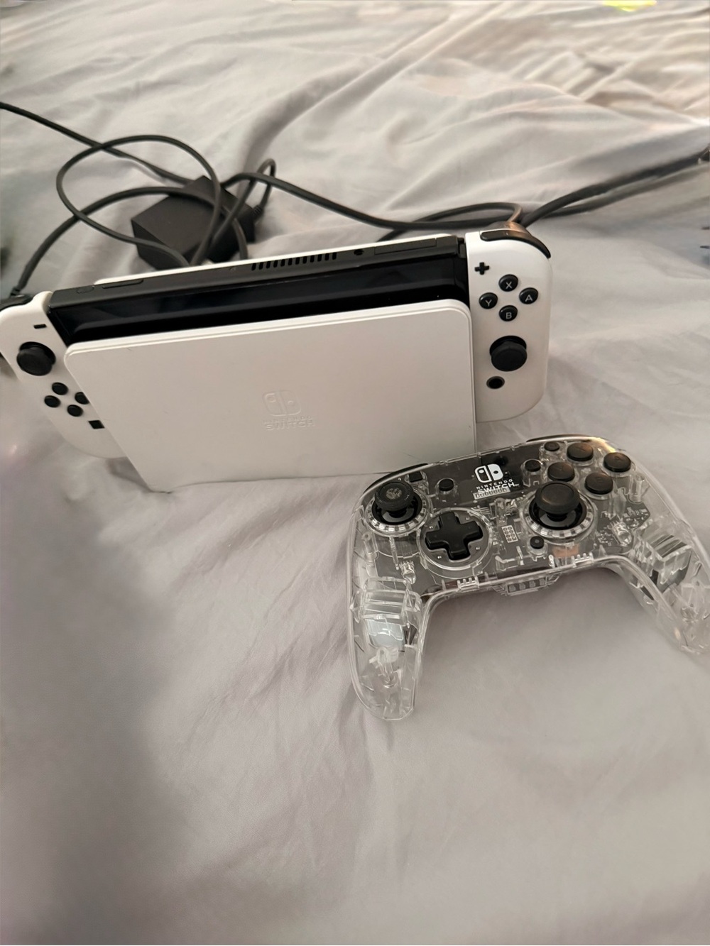 Nintendo Switch OLED White Console with Clear Wireless Pro Controller